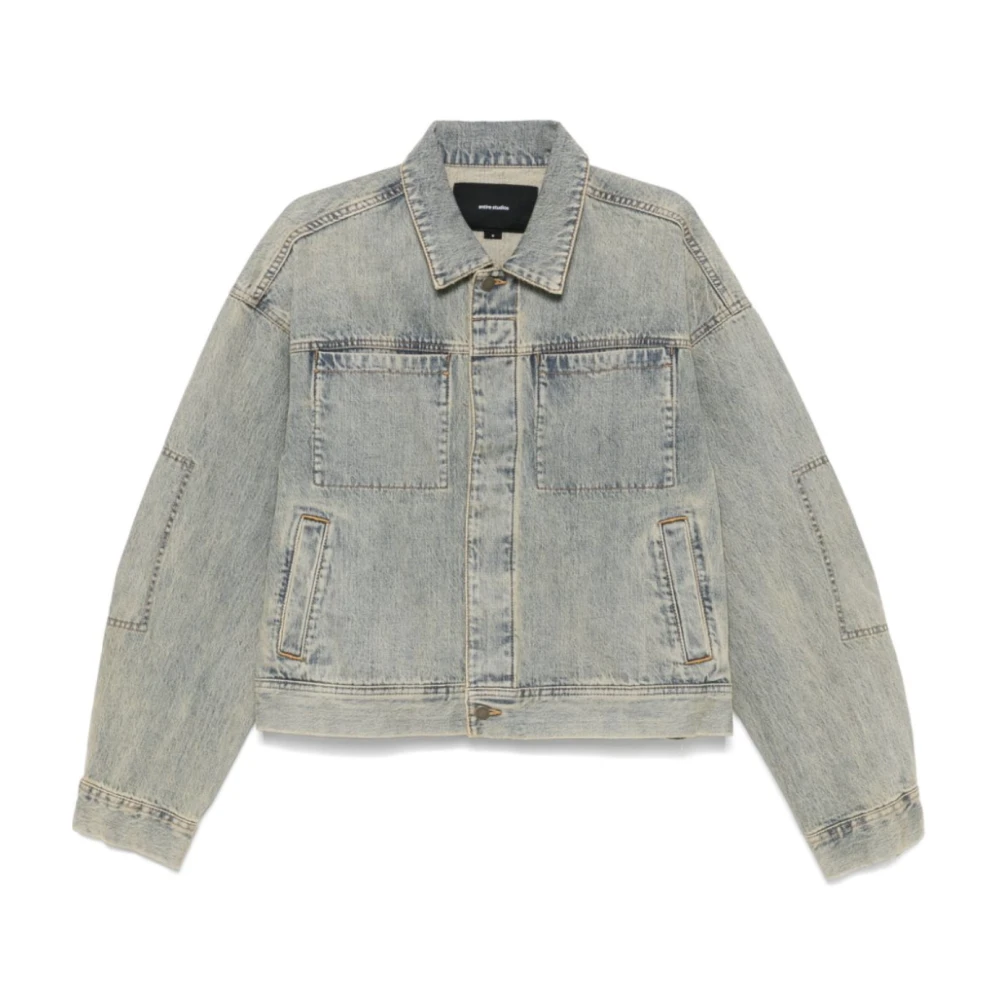 Entire Studios Grijze Denim Jack Surface Wave Blue Heren