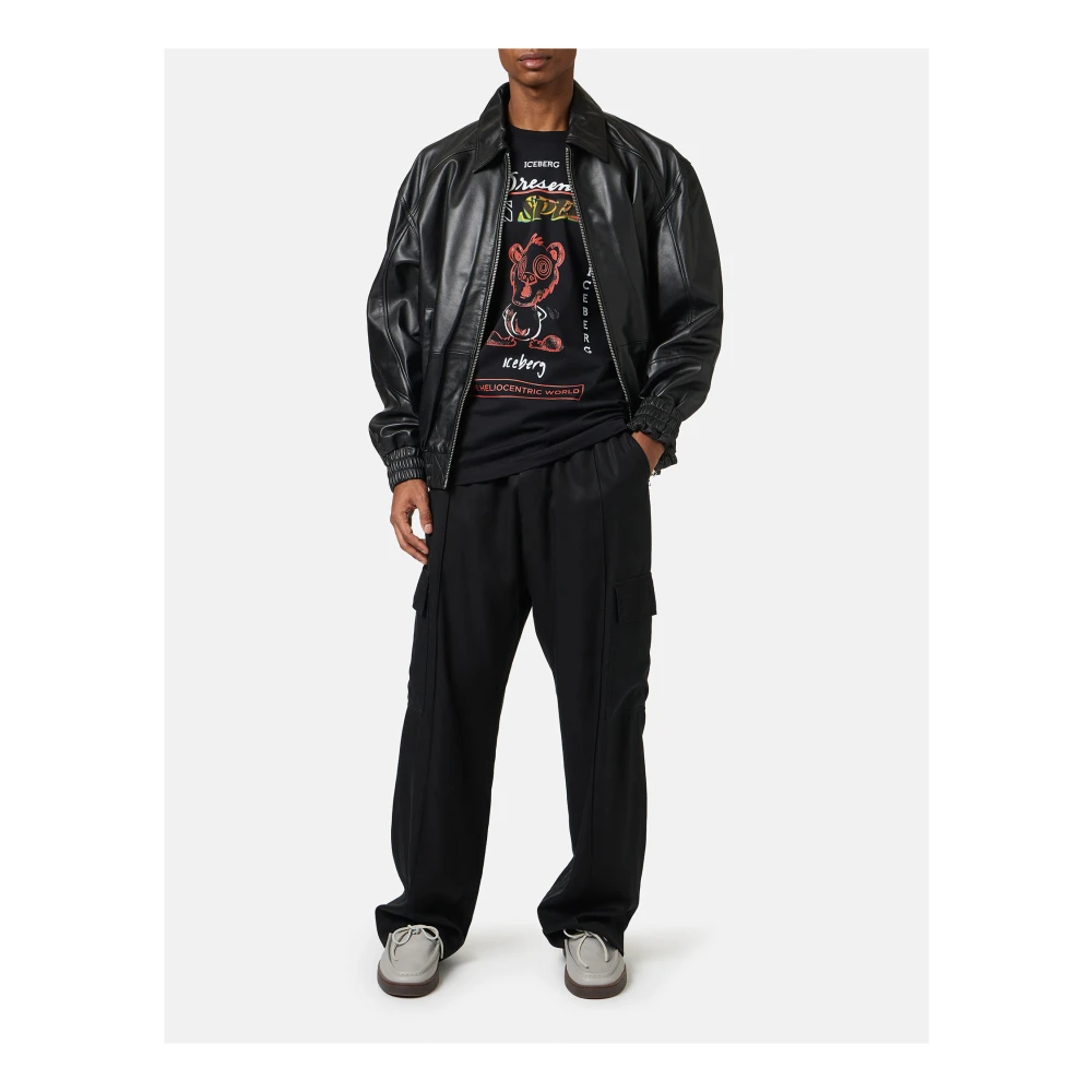 Iceberg Zwarte regular fit katoenen T-shirt met maxi multicolor Bear print Black Heren
