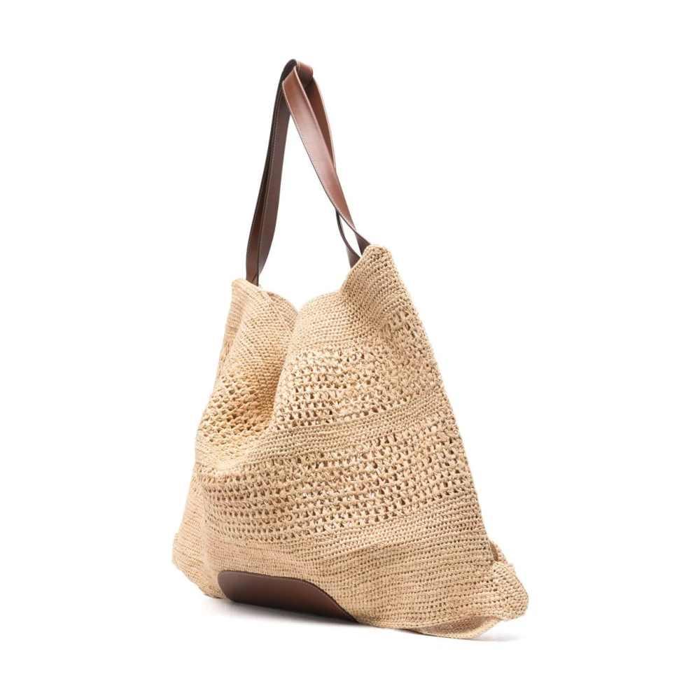 Hereu Natuurlijke raffia schoudertas met bruine leren details Beige Dames