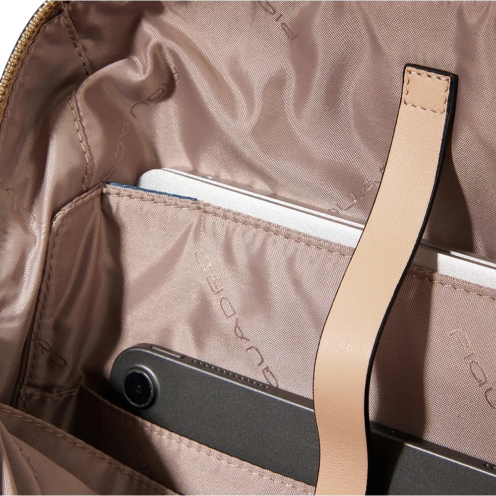 Piquadro Zwarte leren laptoptas met voorvak met rits Black Dames