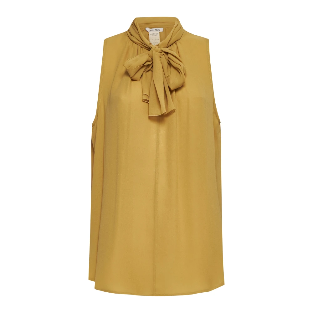 Max Mara Gouden Zijden Georgette Strik Blouse Beige Dames
