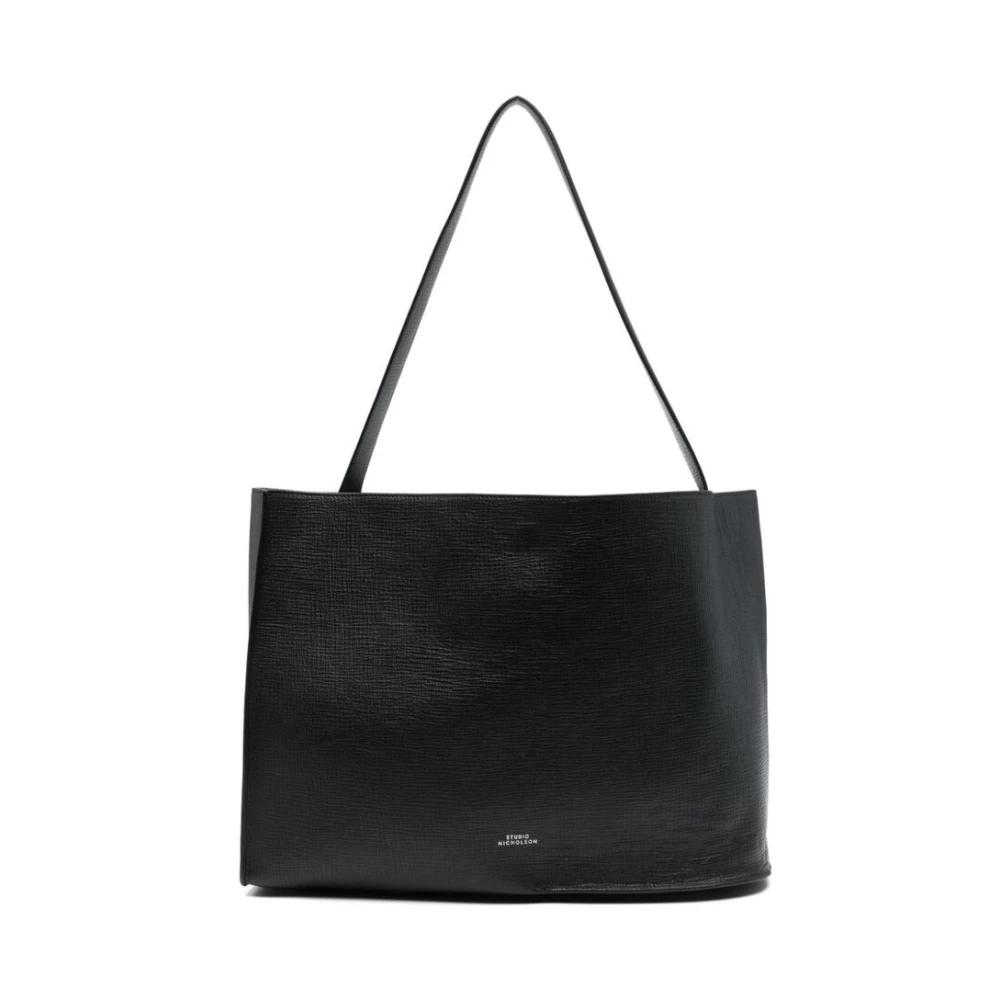 Studio Nicholson Zwarte Leren Schoudertas met Magnetische Sluiting Black Dames