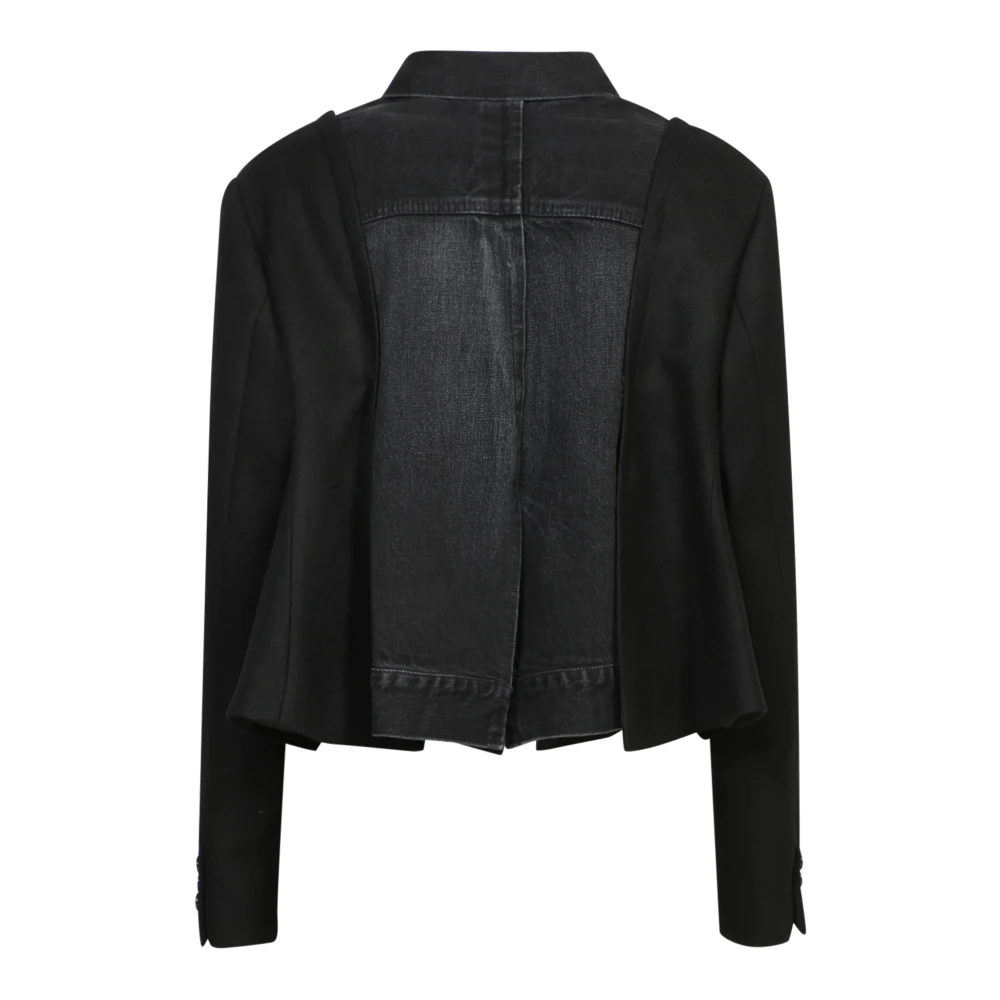 Sacai Zwarte Denim Wol Jas Black Dames