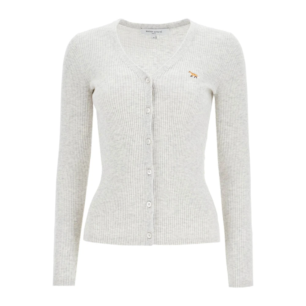 Maison Kitsuné Baby Fox Cardigan in Slim Fit Gray Dames