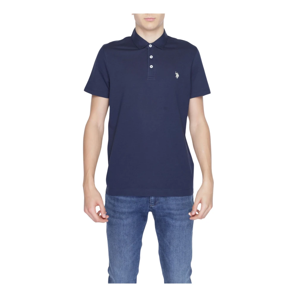 U.s. Polo Assn. Men's Blue Plain Cotton Polo With Button Fastening