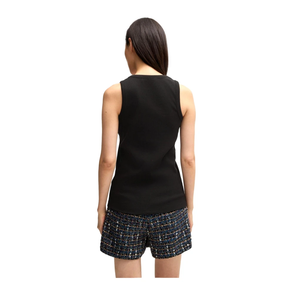 Hugo Boss Geribbelde katoenen hemdje met Stonebadge Black Dames
