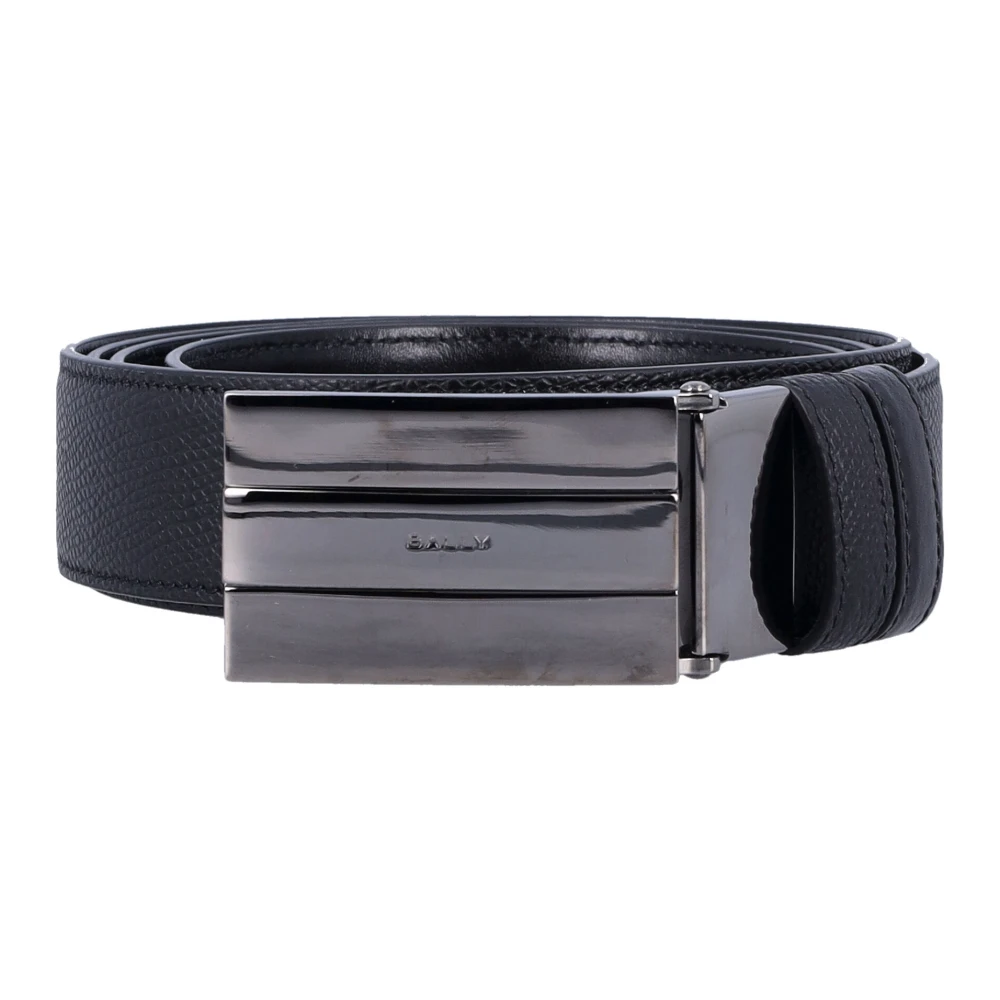 Bally Zwarte Leren Riem met Ruthenium Gesp Black Heren