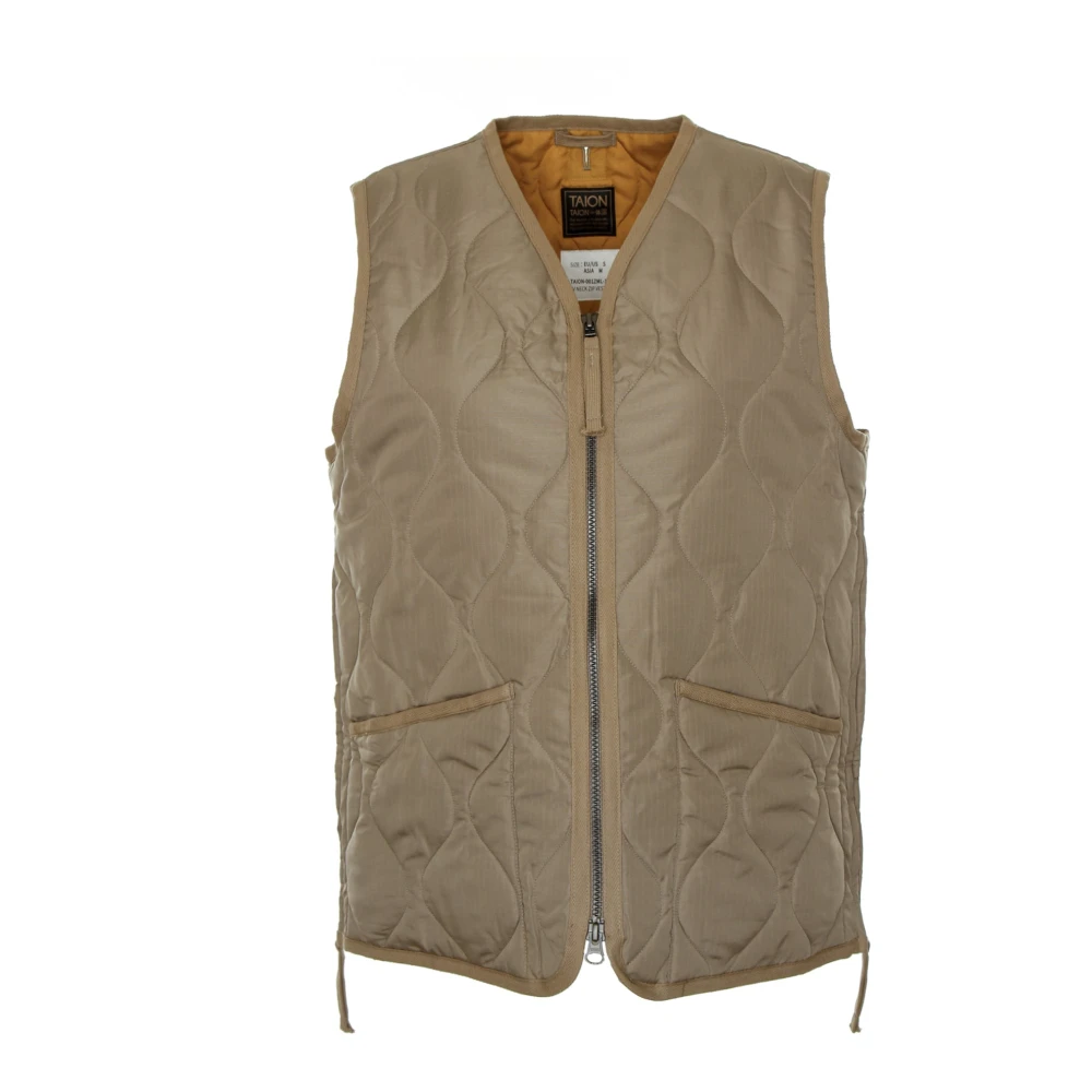 Taion Gewatteerde Militaire V-hals Donsvest Beige Heren