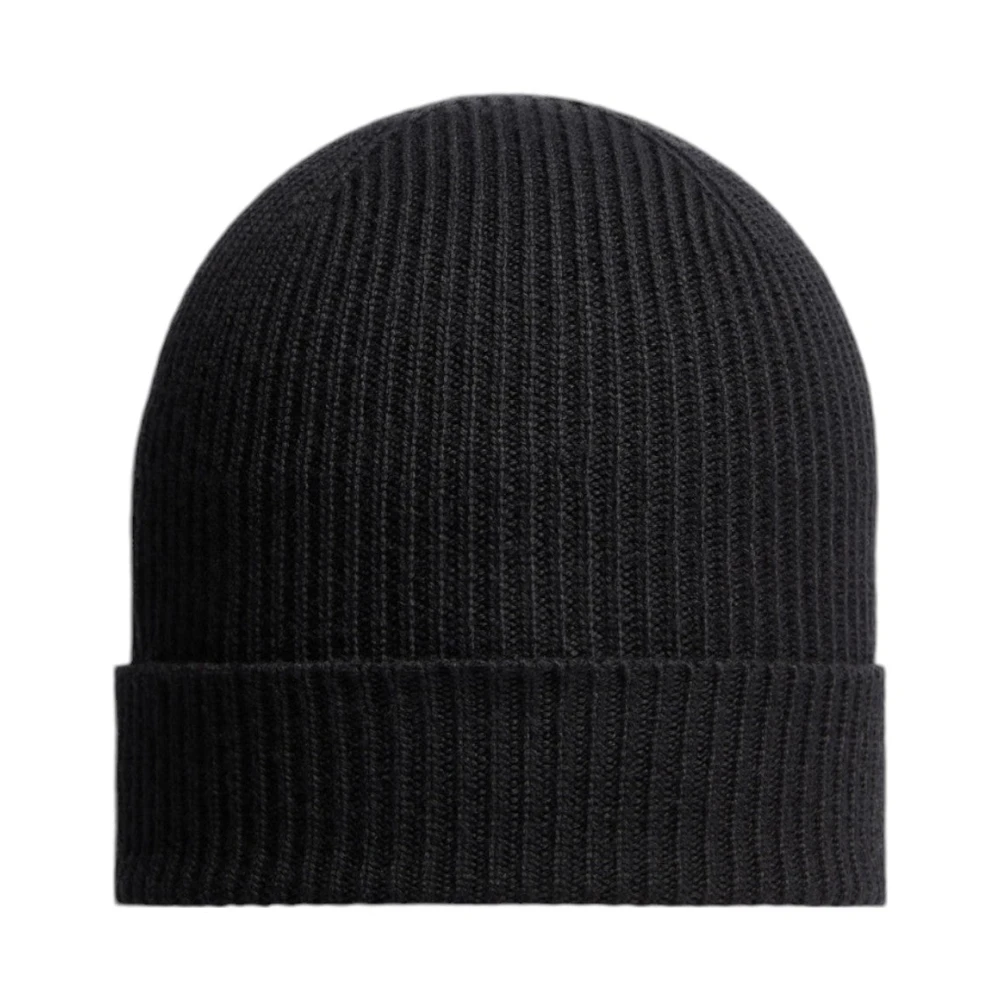 Moncler Zwarte Wol Ribgebreide Muts Black Heren