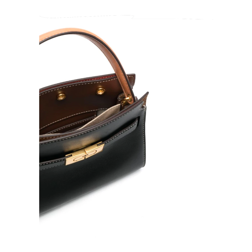TORY BURCH Tweekleurige Suède Handtas met Gouden Details Black Dames