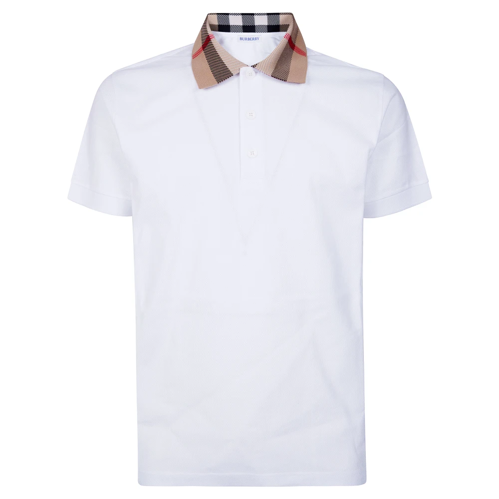 Burberry Men's White Check Collar Polo - Polo Shirts - L - Tops