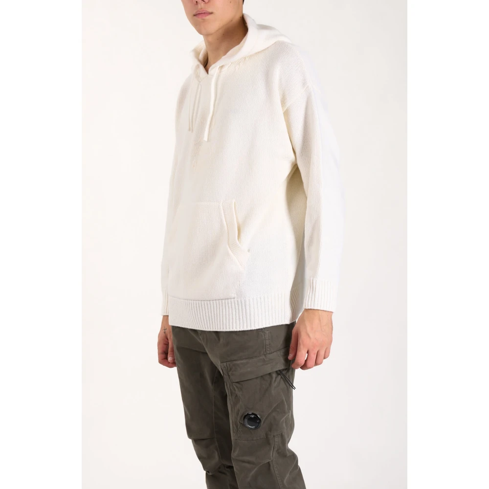 C.P. Company Wollen Boxy Hoodie met Kangoeroezak White Heren