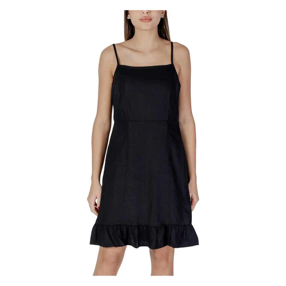 b.Young Linnen Viscose Jurk voor Dames Lente Zomer Black Dames