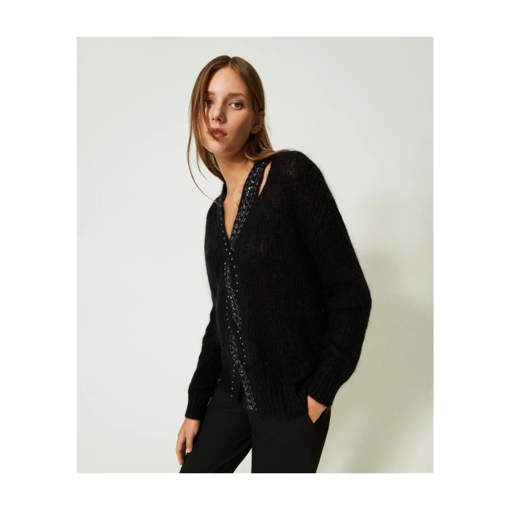 Twinset Gevlochten pailletten trui Black Dames