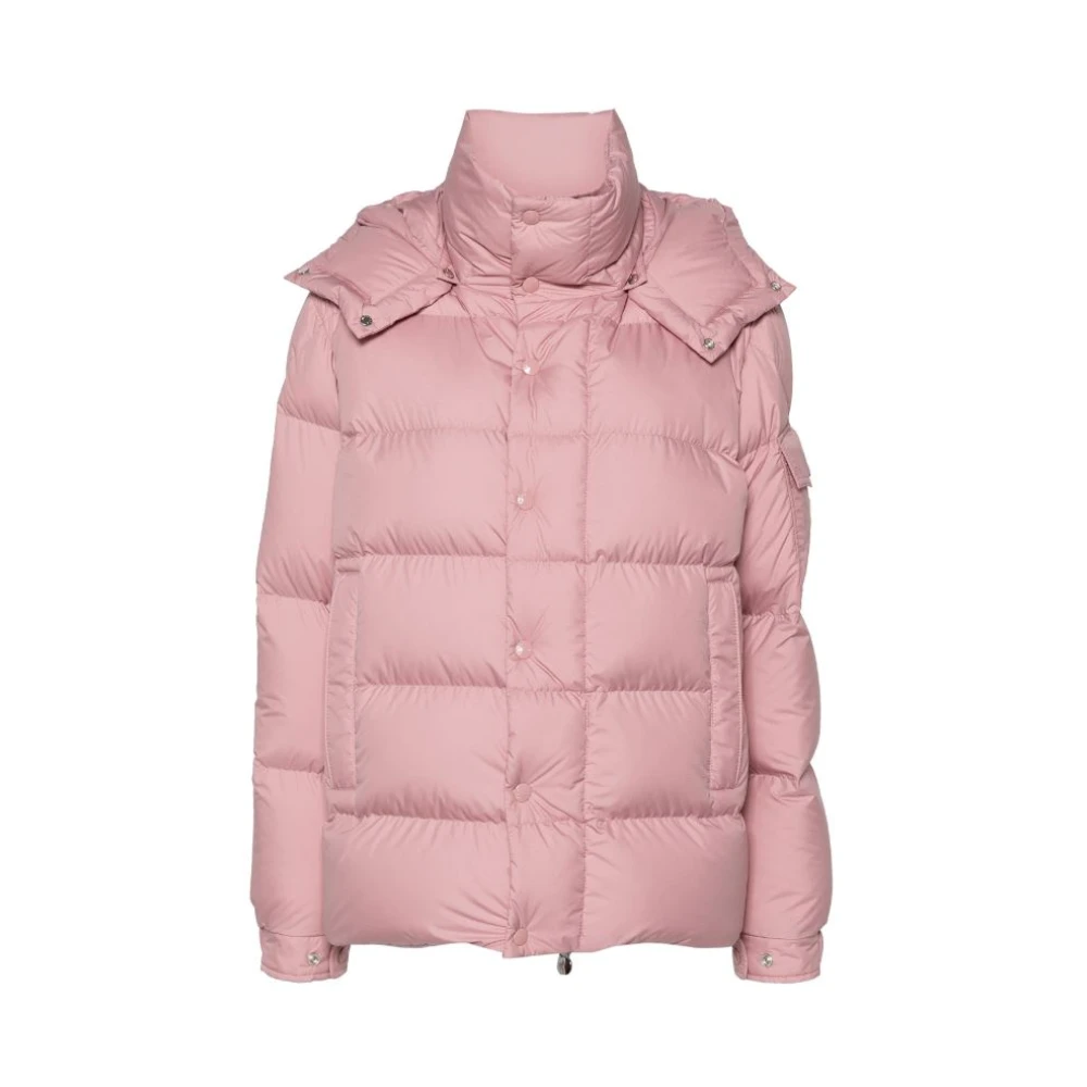 Moncler Gestructureerde gewatteerde jas met capuchon Pink Dames