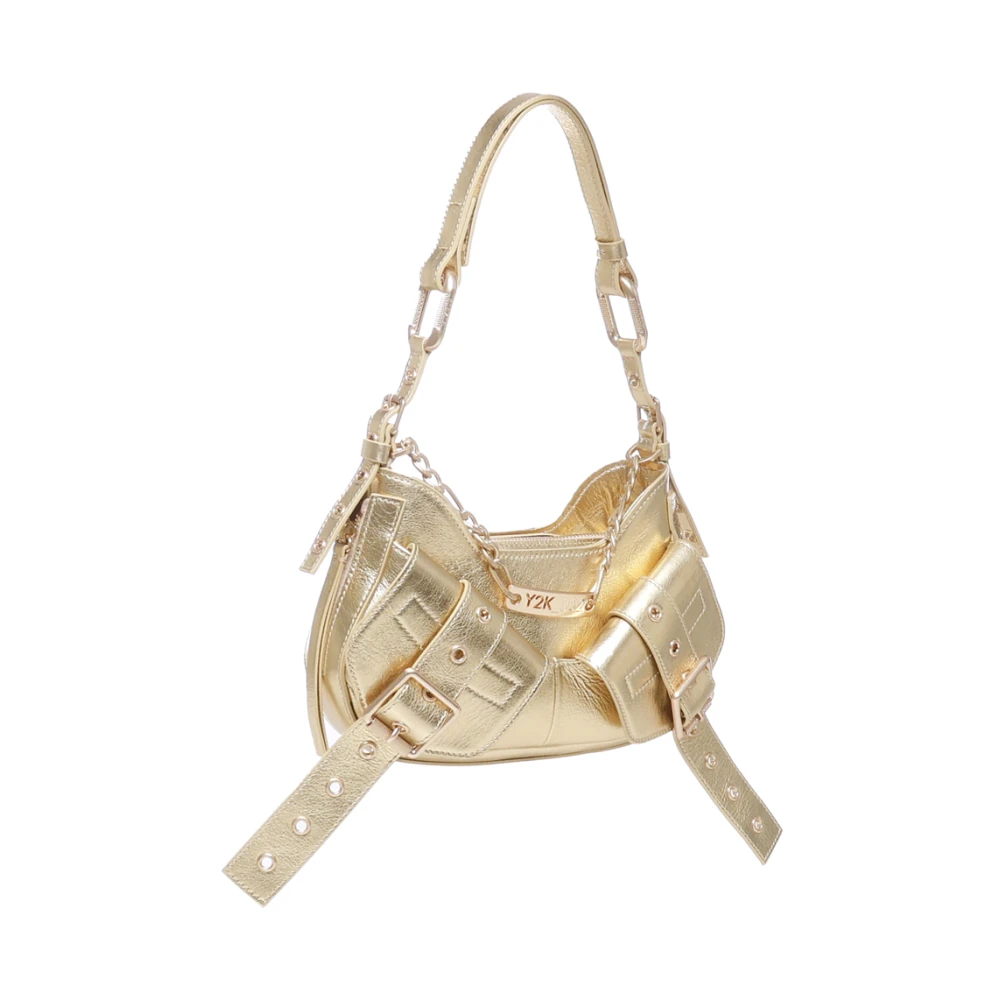 Biasia Gouden Leren Schoudertas met Rits Beige Dames