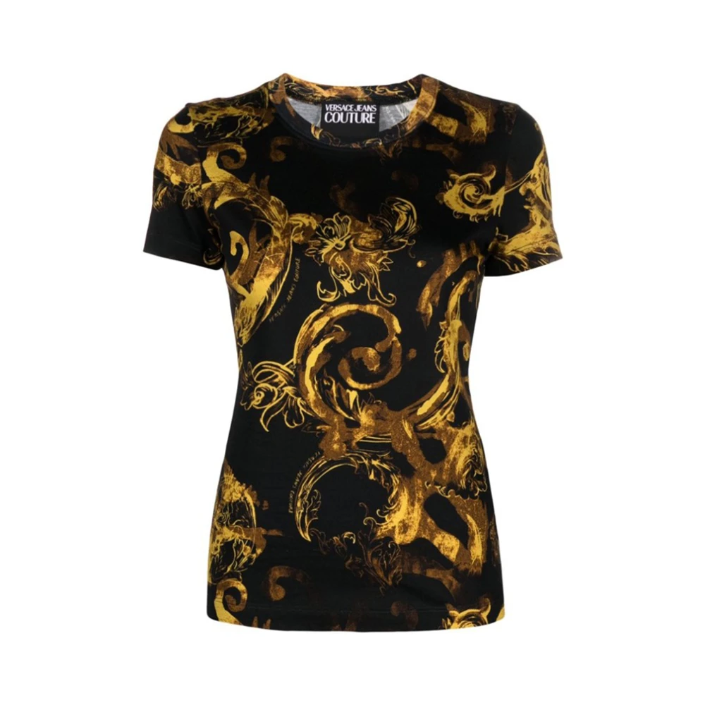 Versace Jeans Couture Waterverf Couture Katoenen T-shirt Black Dames
