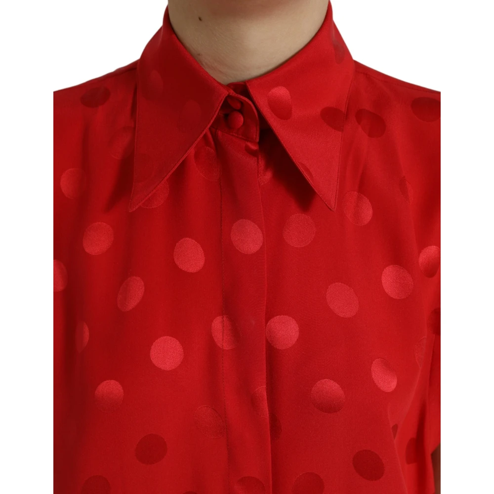 Dolce & Gabbana Rode polka dot zijden blouse top Red Dames