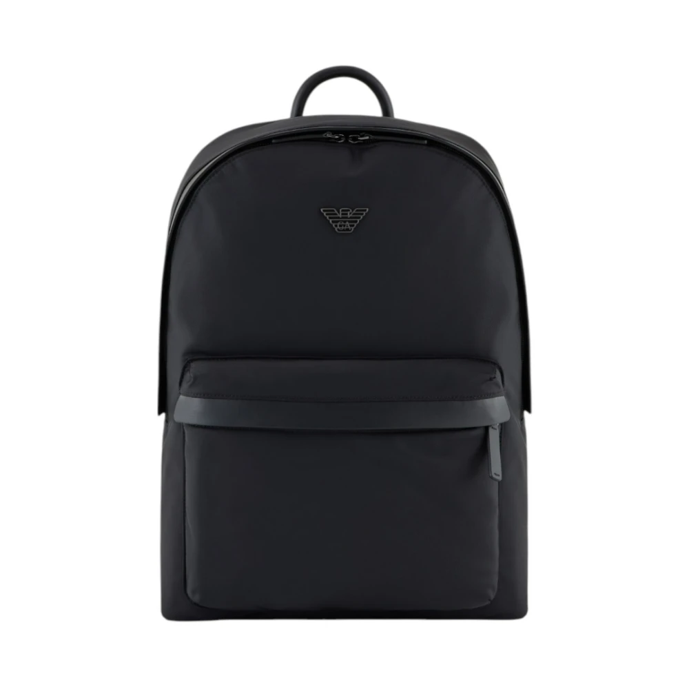 Emporio Armani Men's Black Roundshape Nylon Backpack - Backpacks - One Size - Bags