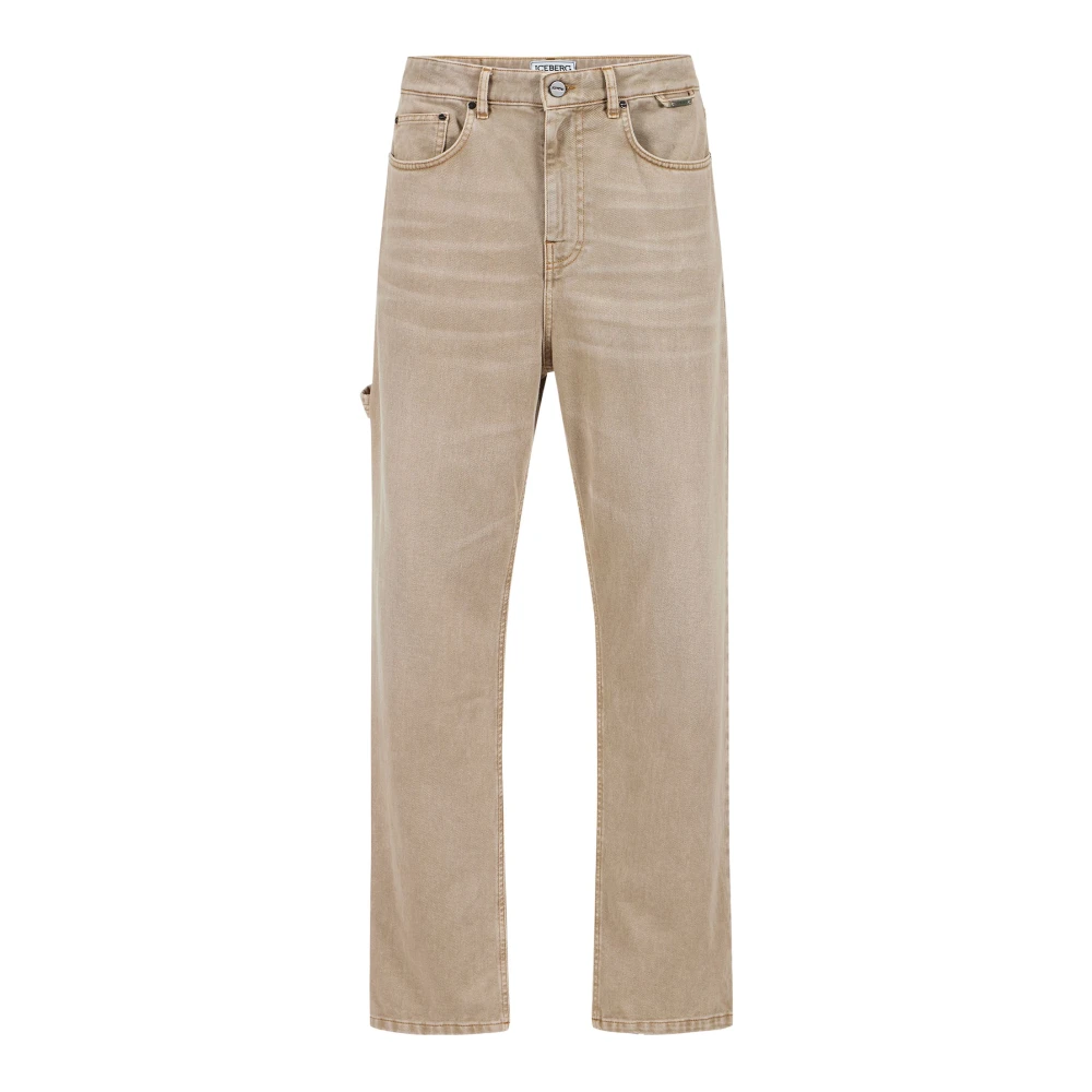 Iceberg Men's Beige Straight Fit Jeans, W33, Carpenter Trousers With 5 Pockets