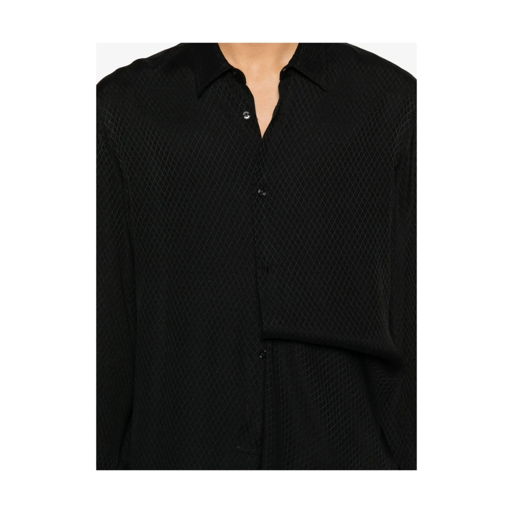 Ann Demeulemeester Zwarte Diamantpatroon Overhemd met Plooien Black Heren