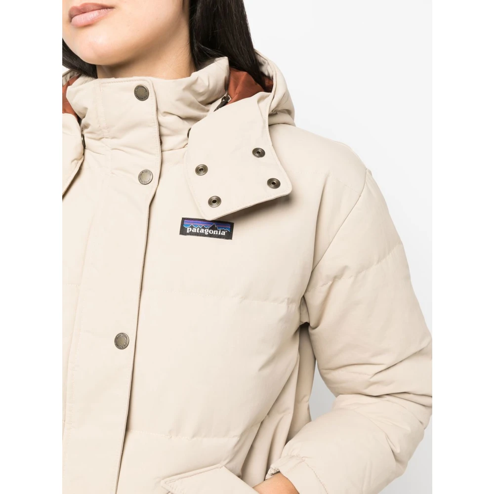 Patagonia Groene Dons Pufferjas met Capuchon Brown Dames