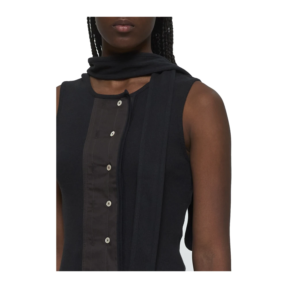 Lemaire Zwart Geribbeld Gebreid Lavallière Kraag Shirt Black Dames