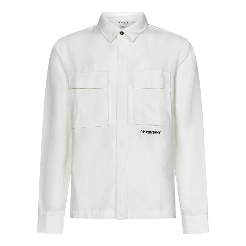 C.P. Company Witte overhemden met verborgen sluiting en logo borduursel White Heren