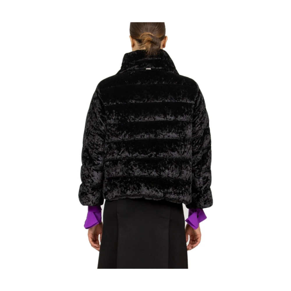 Herno Zwarte gemarmerde velvet pufferjas Black Dames