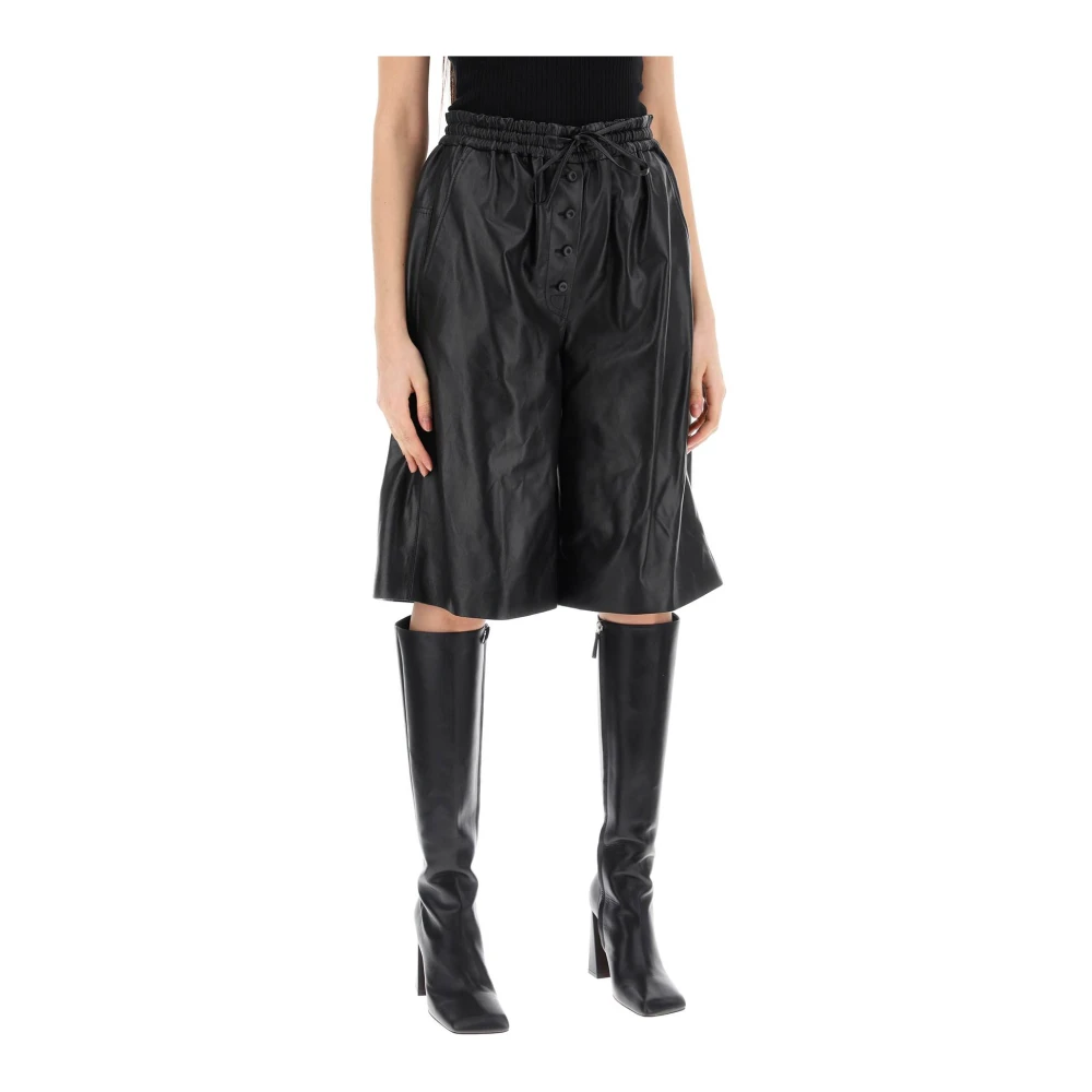 Jil Sander Leren Bermuda Shorts met Gerimpelde Tailleband Black Dames