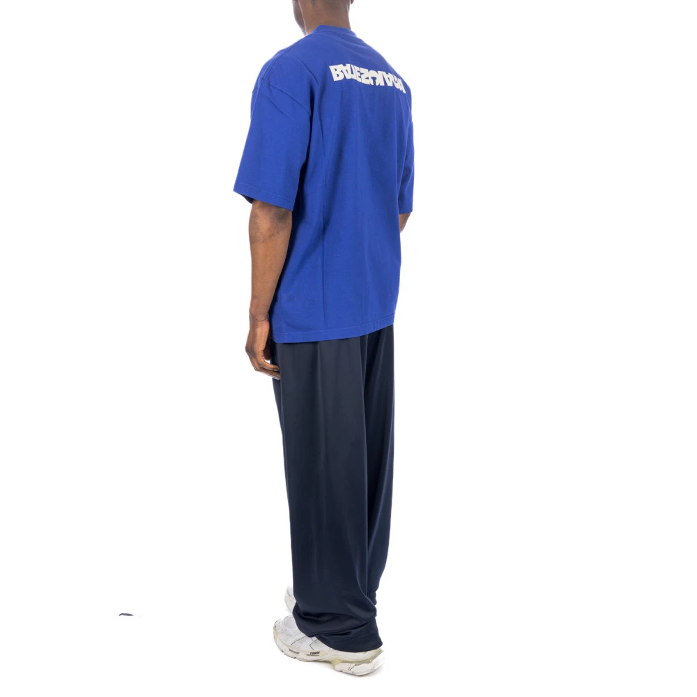 Balenciaga Geborduurd Logo Blauw T-shirt Blue Heren