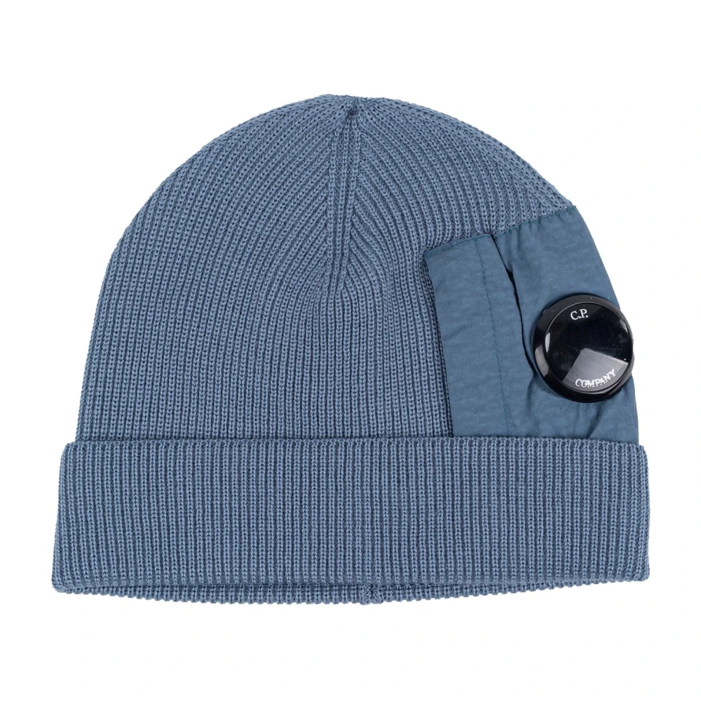 C.P. Company Mannen Wol en Katoen Muts met Lens Detail Blue Heren