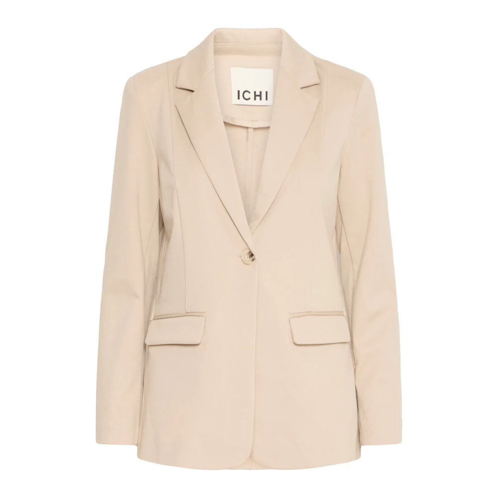 Ichi Women's Beige Blazers, L, Elegant Blazer Jacket In Doeskin