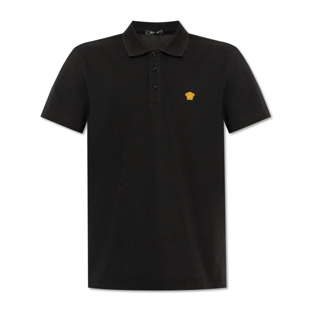 Versace Men's Black Polo With Logo - Polo Shirts - L - Tops
