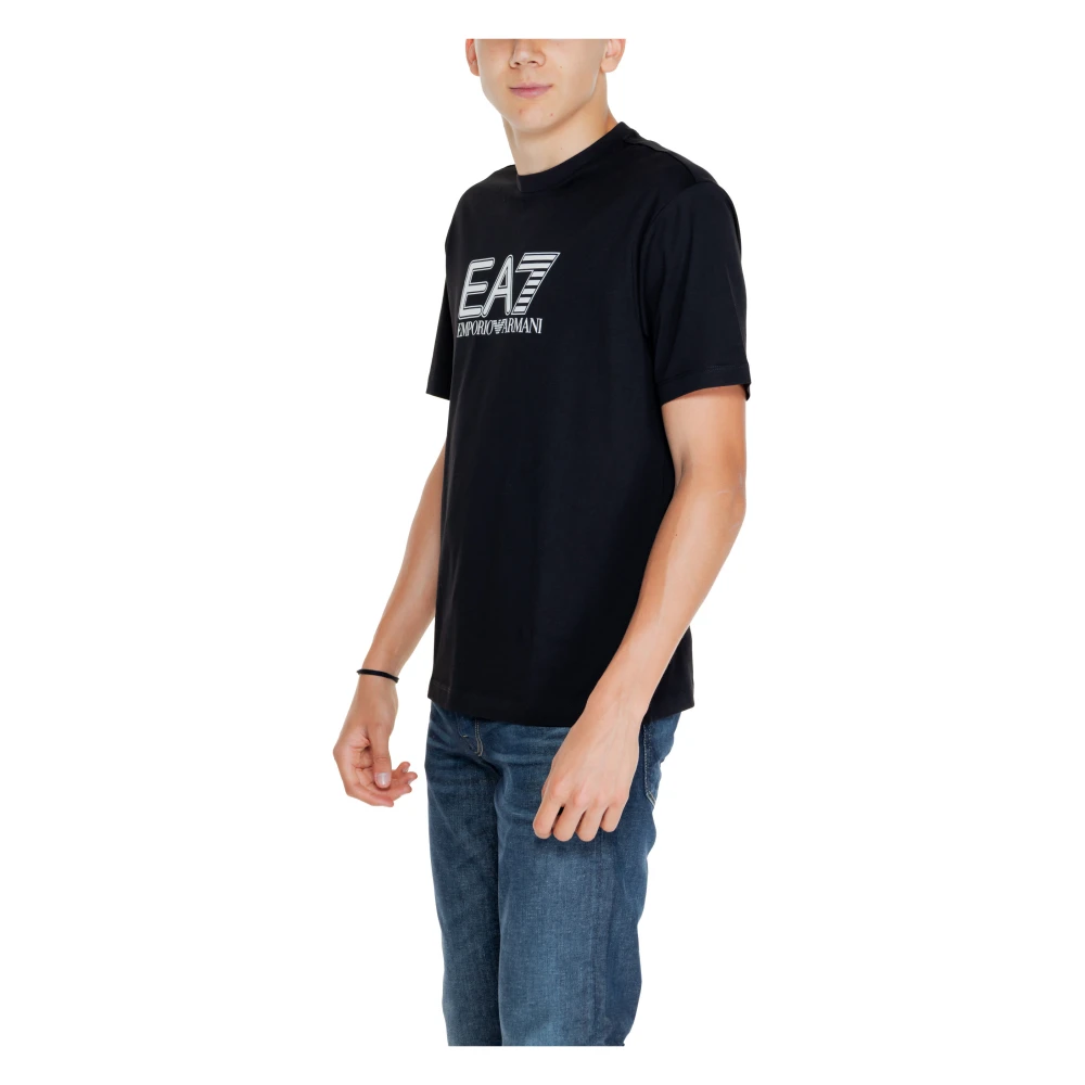 Emporio Armani EA7 Zwarte Katoenen Bedrukt T-Shirt Mannen Black Heren