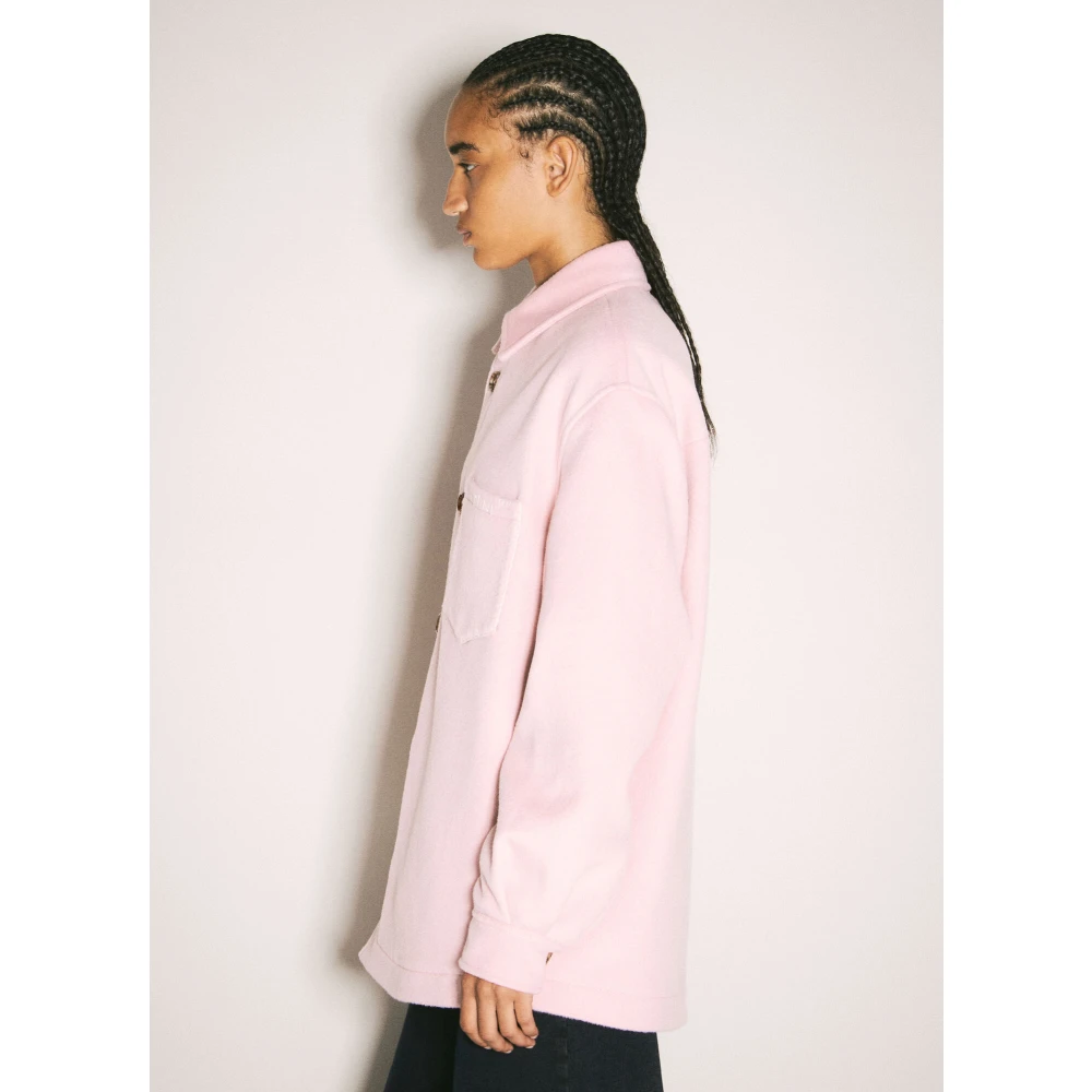 Marni Logo Stitch Wollen Jas Knoopsluiting Pink Dames