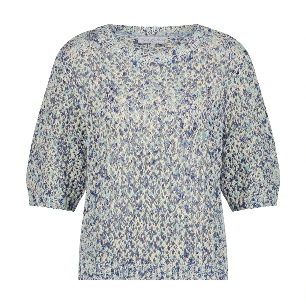 Red Button Blauwe Melange Gebreide Top met Pofmouwen Blue Dames