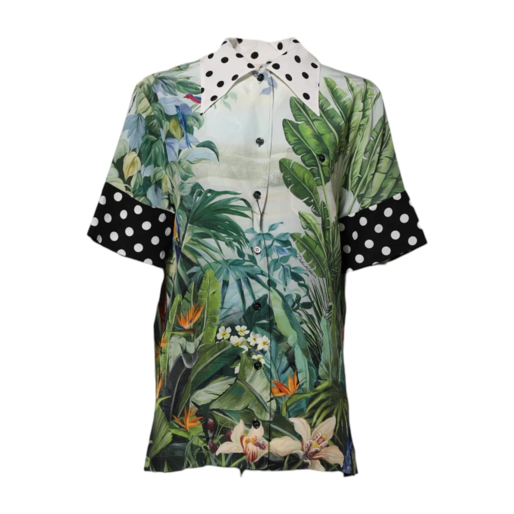 Dolce & Gabbana Women's Multicolor Shirts, 3XS, Silk Tropical Print Collared Shirt Top
