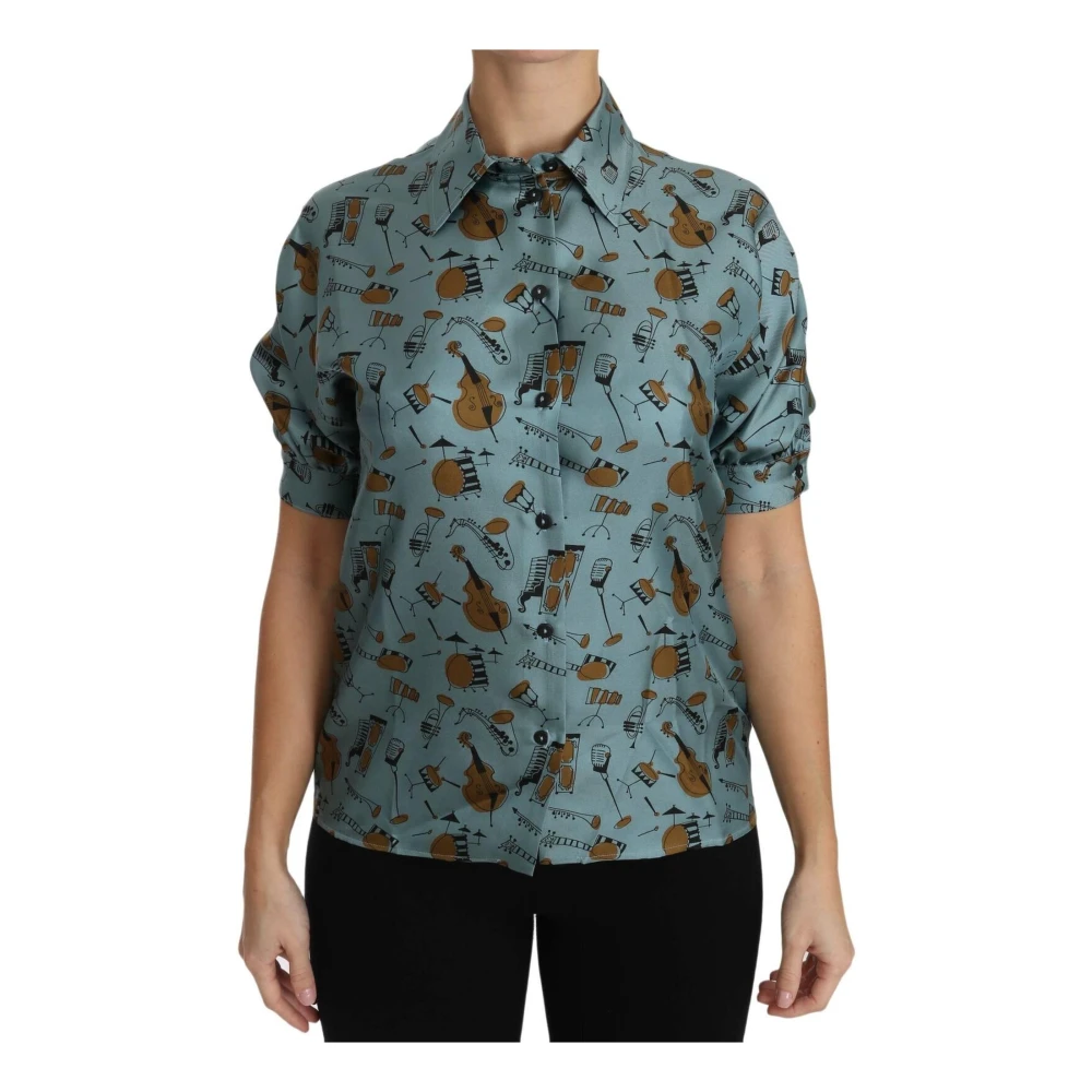 Dolce & Gabbana Silk Short Sleeve Shirt With Musical Instruments Print - Female - Shirts - Multicolor - 2XS - Blouses & Shirts