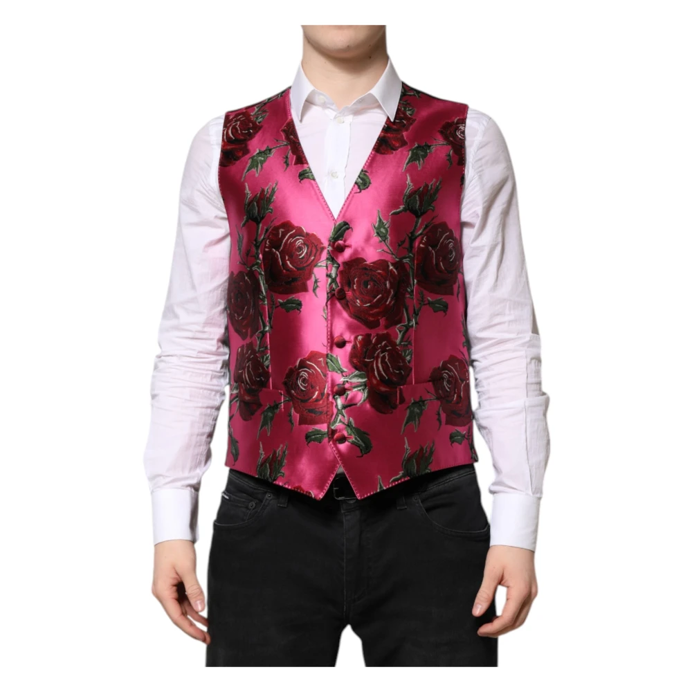 Dolce & Gabbana Red Floral Brocade Formal Men Waistcoat - Male - Waistcoats - Red - L - Suits - Image 3