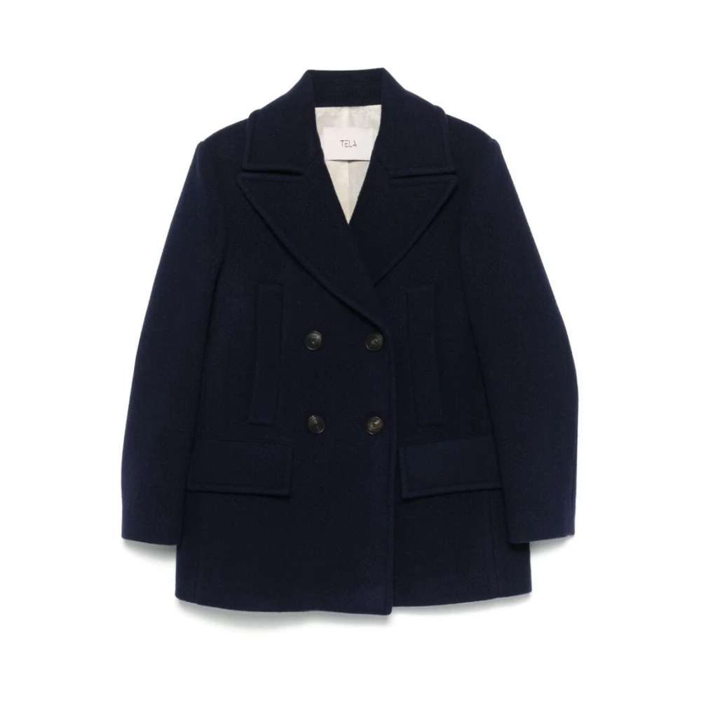 Tela Navy Blauwe Wollen Jas Blue Dames