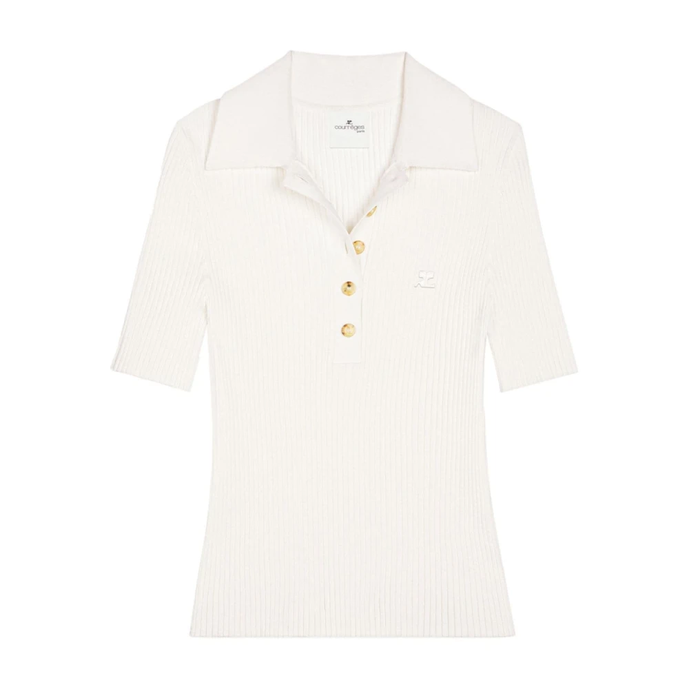 Courrèges Women's White Ribbed Embroidered Polo Shirt