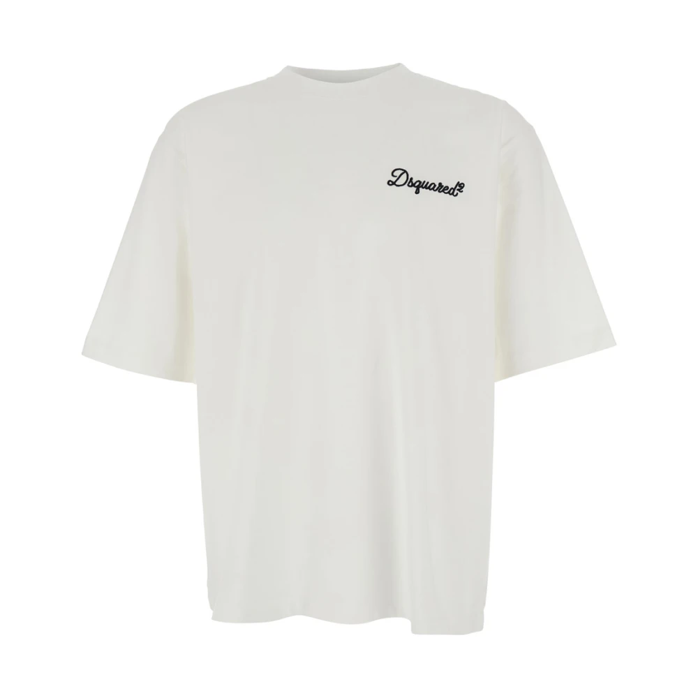 Dsquared2 Men's White Loose Fit Signature Embroidery T-Shirt - T-Shirts - S- Tops