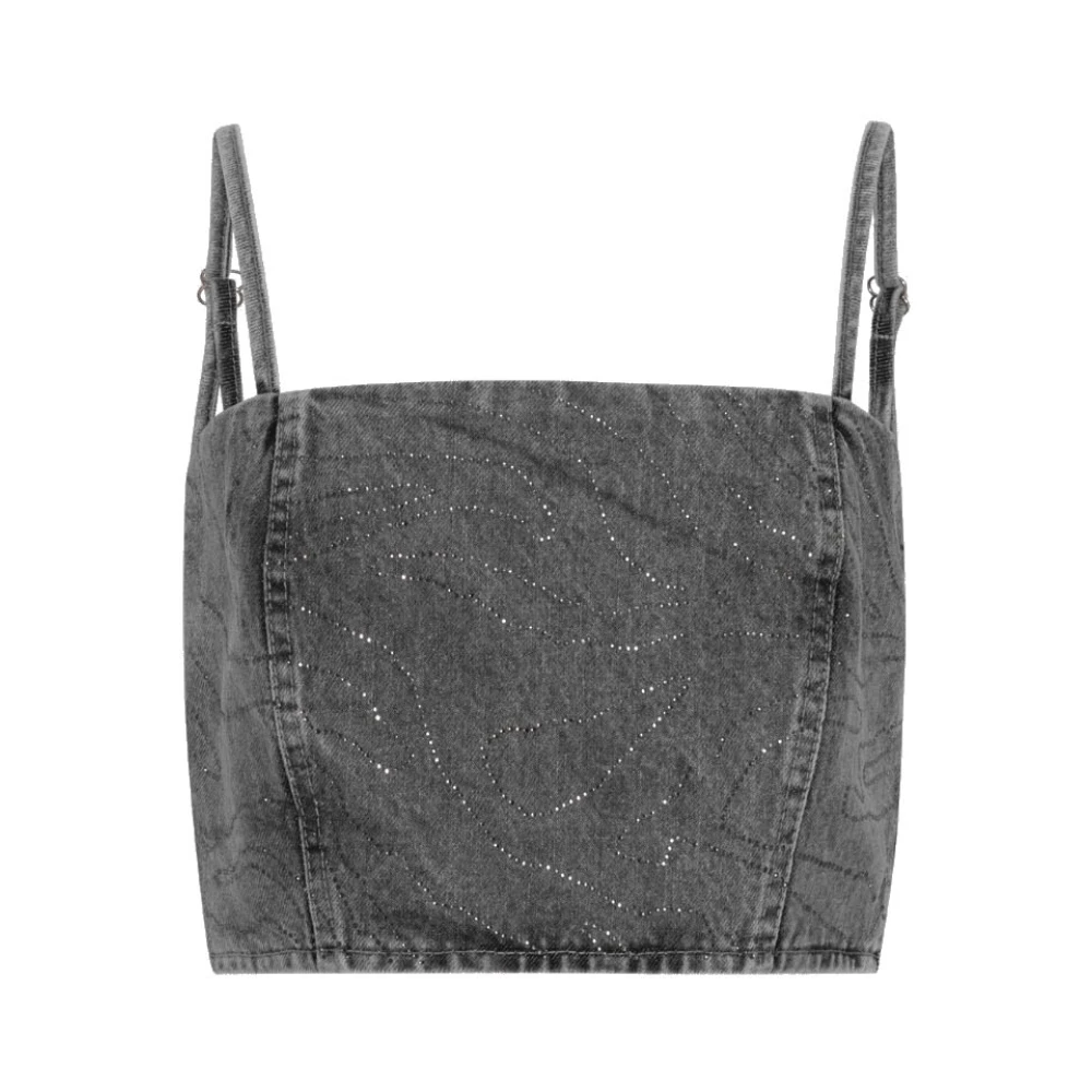Rotate Birger Christensen Mujer Gris - Top De Denim Con Pedrería- Tops - M- Top De Denim Con Pedrería