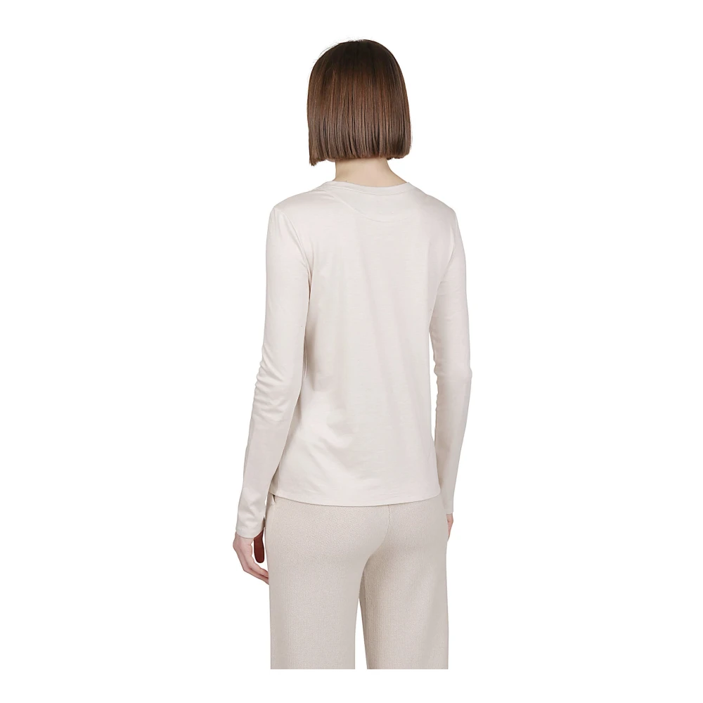 Eleventy Lange mouw ronde hals Tencel katoenen T-shirt White Dames