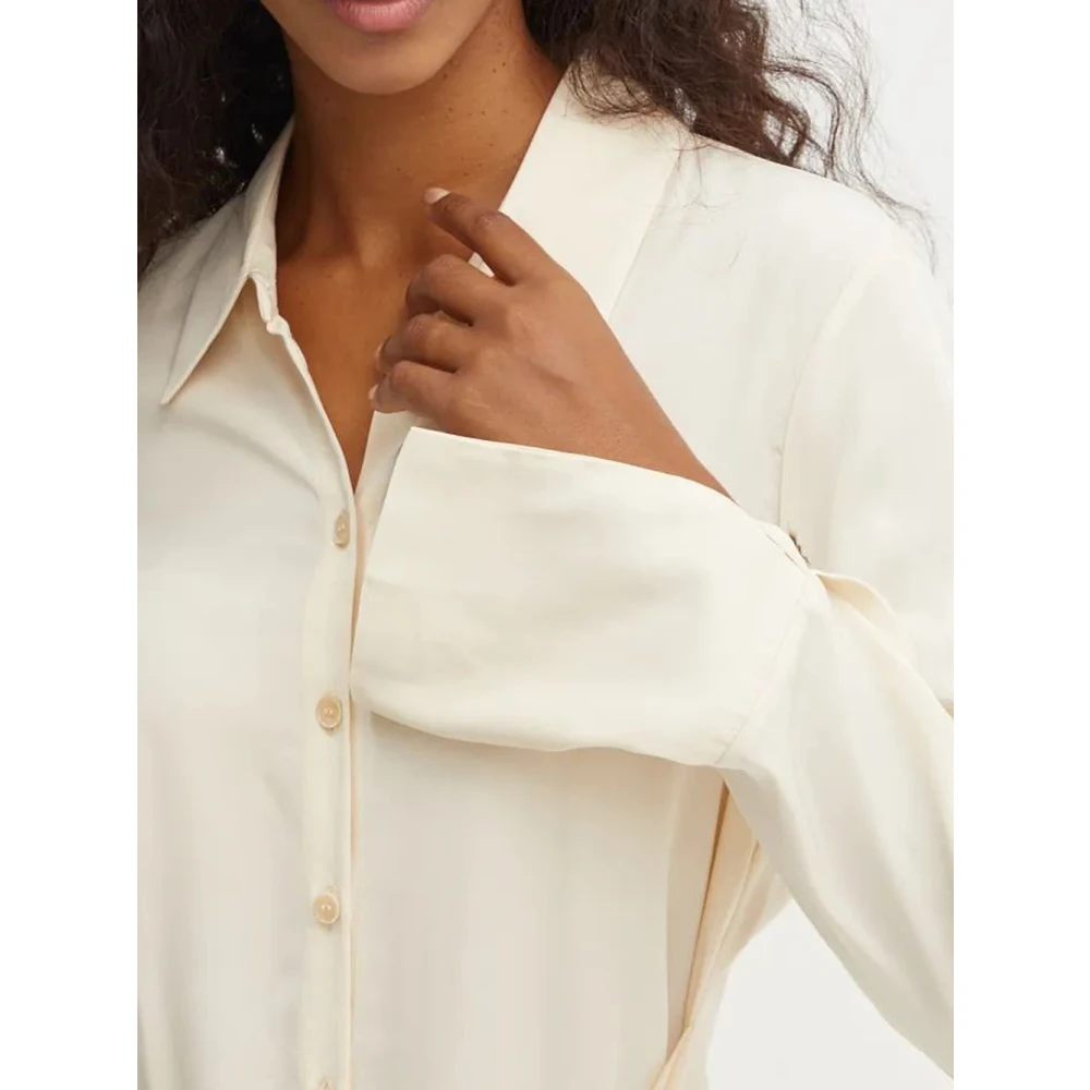 PATRIZIA PEPE Elegante Twill Viscose Overhemd met Tailleband Beige Dames