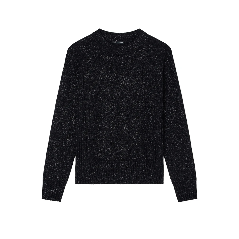 Armani Exchange Women's Black Round-Neck Knitwear, Xs, Regular Fit Crew Neck Jumper