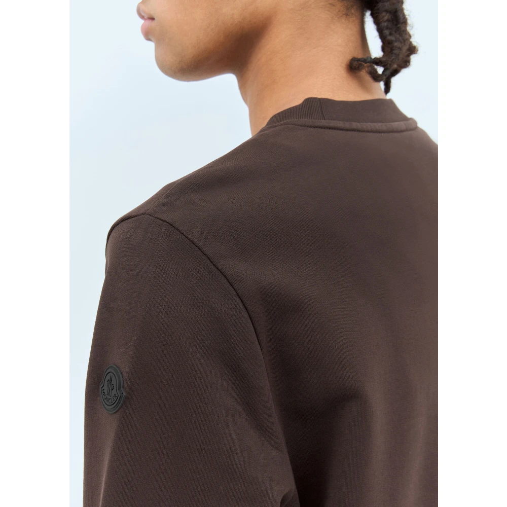 Moncler Katoenen Jersey Logo Borduurwerk Sweatshirt Brown Heren