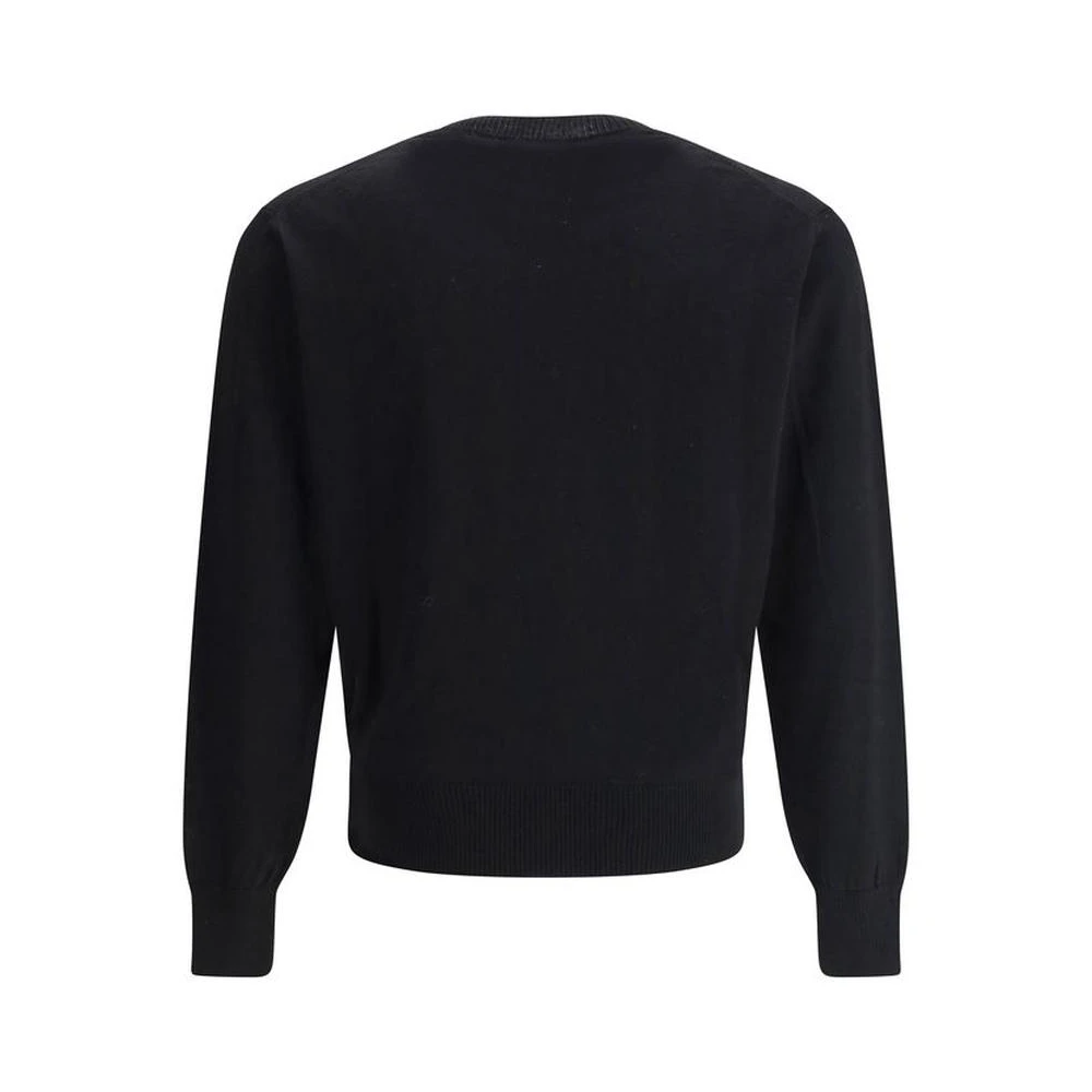 Ami Paris Geribbelde Crew Neck Wollen Trui met Logo Black Heren