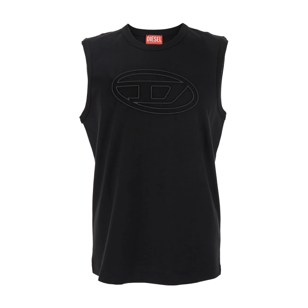 Diesel Zwarte mouwloze top met Maxi Oval D-logo Black Heren